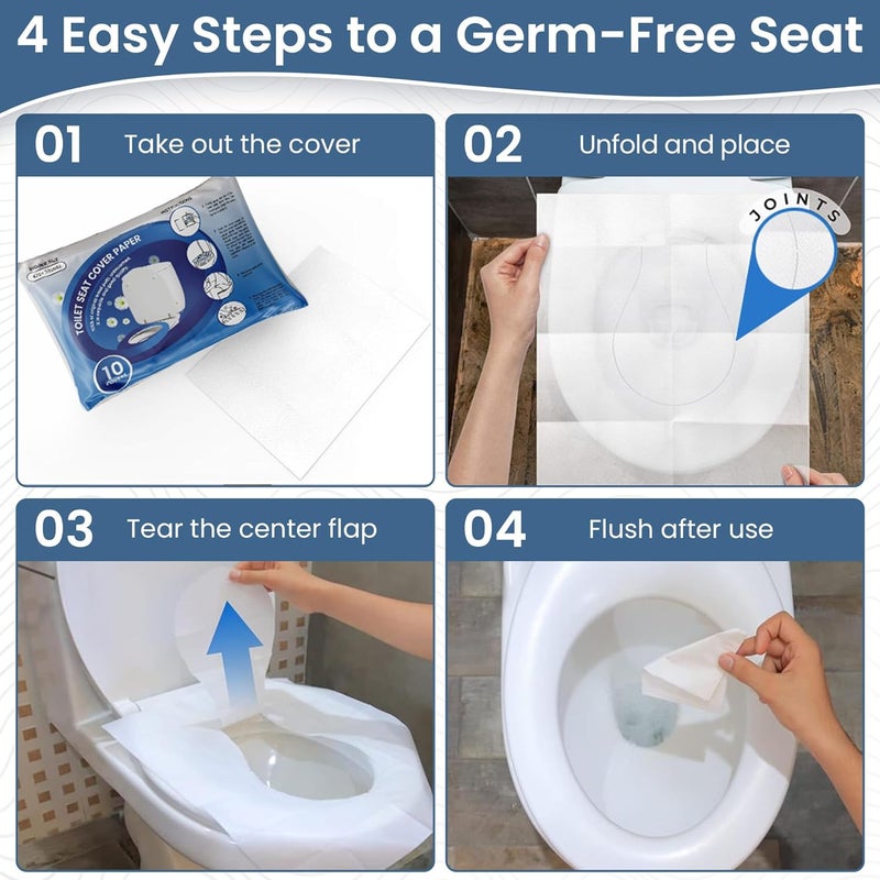 WIPEOUTX Toilet Seat Cover Flushable (60 Pack)–XL 18x15 Inch Paper Material–Toilet Seat Covers Disposable Flushable for Kids and Adults–100% Biodegradeable - Public Restrooms - Image 4